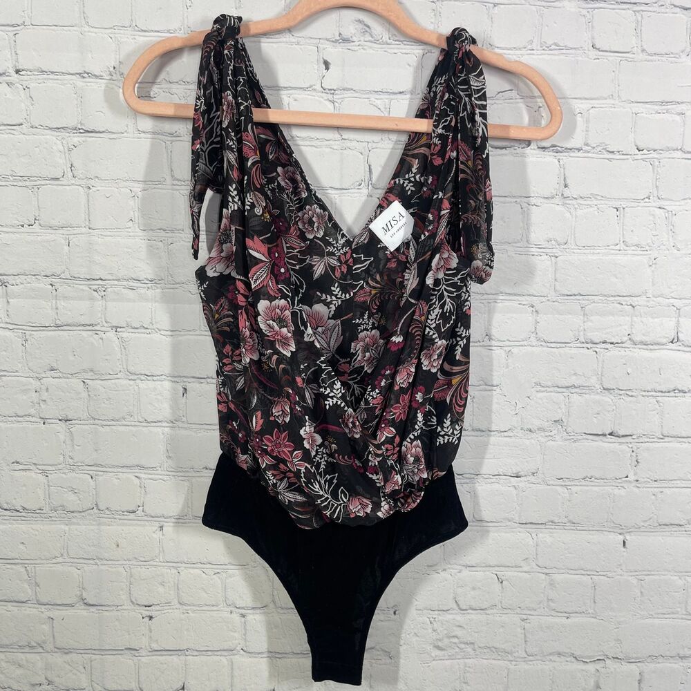 Misa Bodysuit Women XS Sleeveless Sheer Floral Cottage Whimsical Prairie Top